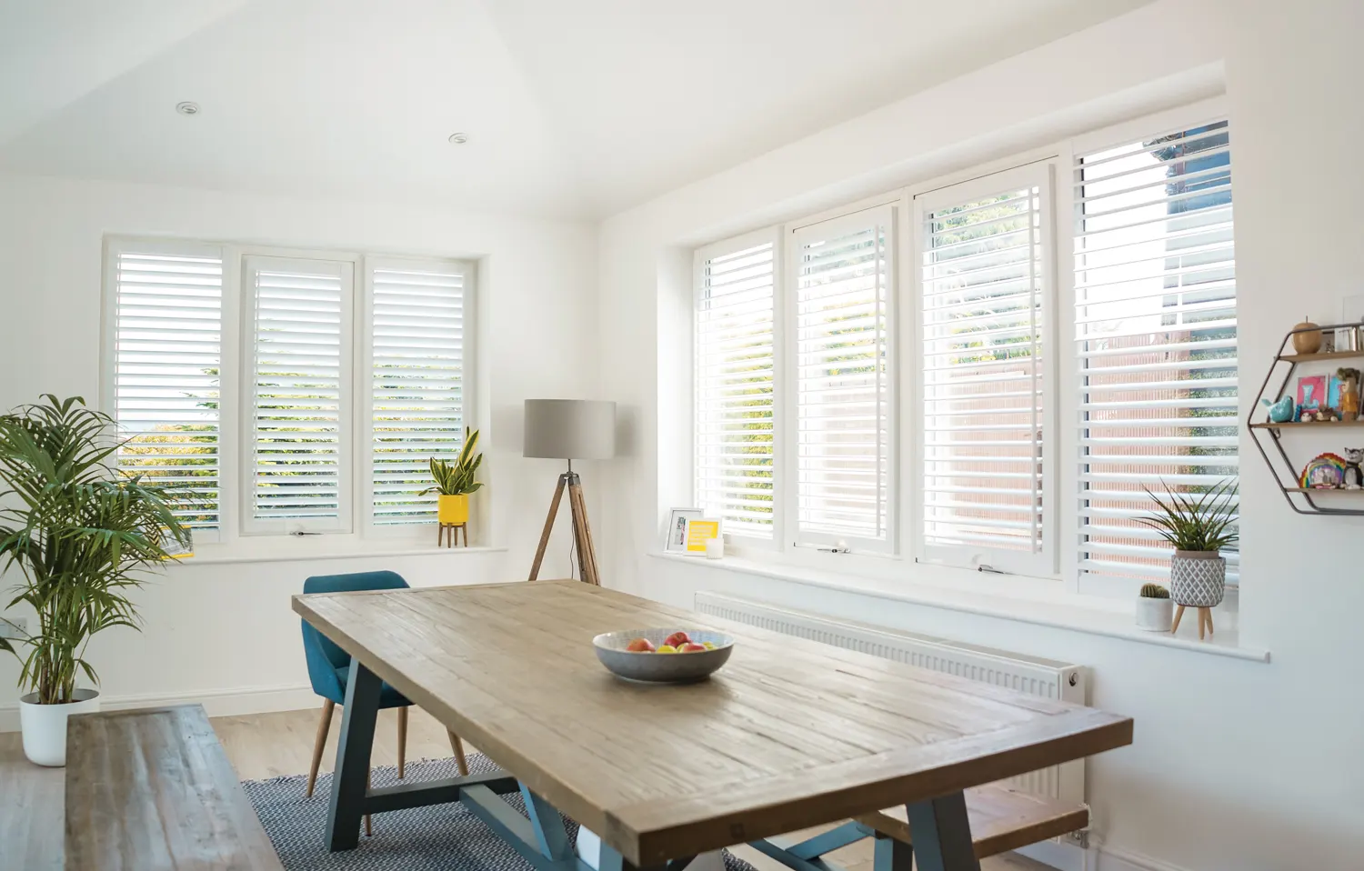 LL Perfect Fit Shutters Lite Cotton White Dine Main Open